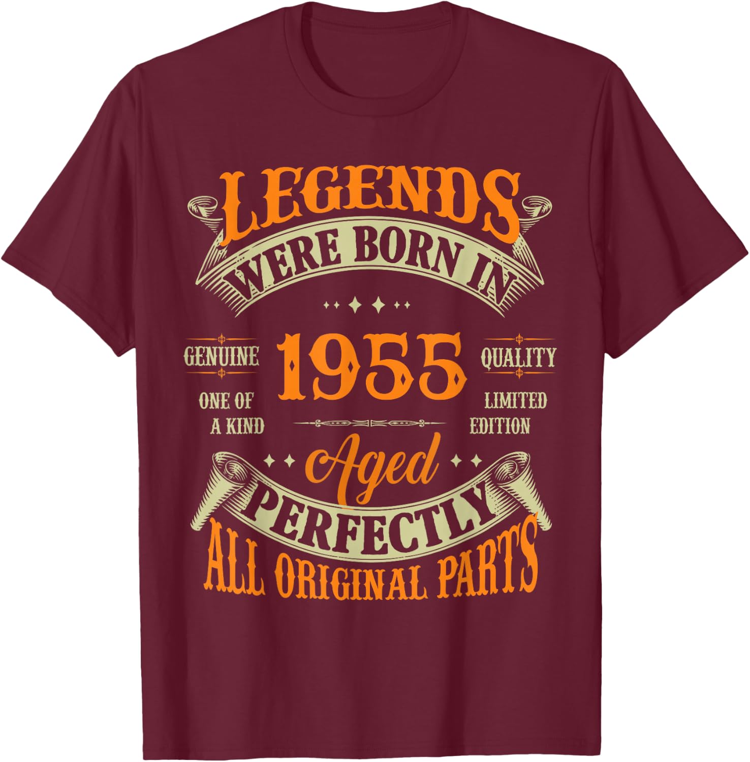 70th Birthday Vintage Legends Born in 1955 70 Years Old T-Shirt - T-Shirt | Maroon