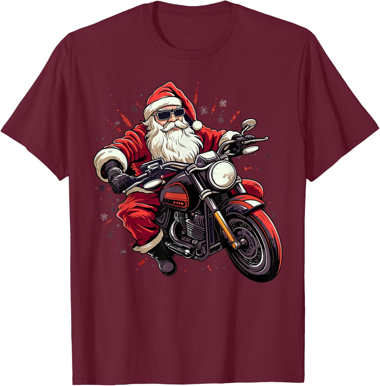 Motorcycle Santa Christmas Rider Xmas T-Shirt - T-Shirt | Maroon