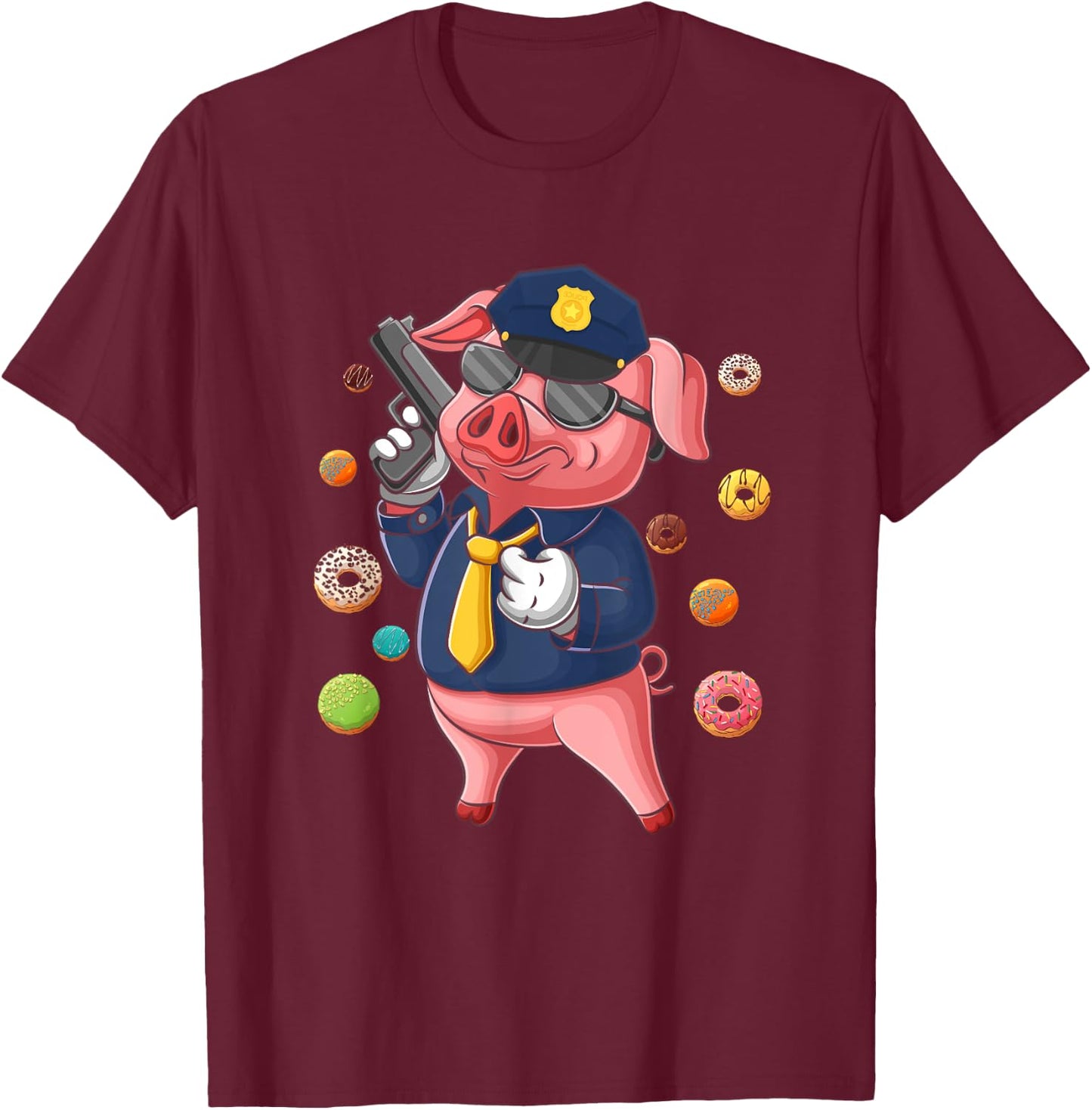 Pig Cop Fun Police Officer Doughnut Distrust Law Enforcement T-Shirt - T-Shirt | Maroon