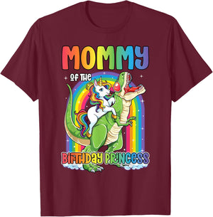 Mommy of the Birthday Princess Bday T Rex Mom Unicorn Girl T-Shirt - T-Shirt | Maroon