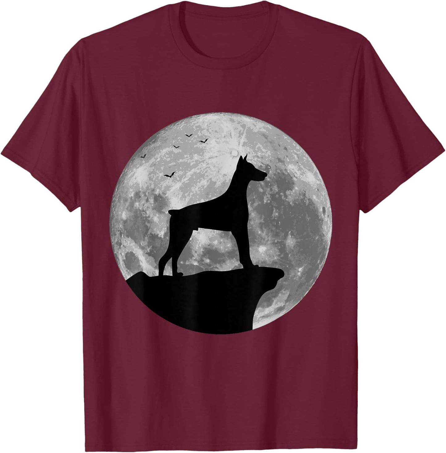 Doberman Silhouette In The Moon Halloween Costume T-Shirt - T-Shirt | Maroon