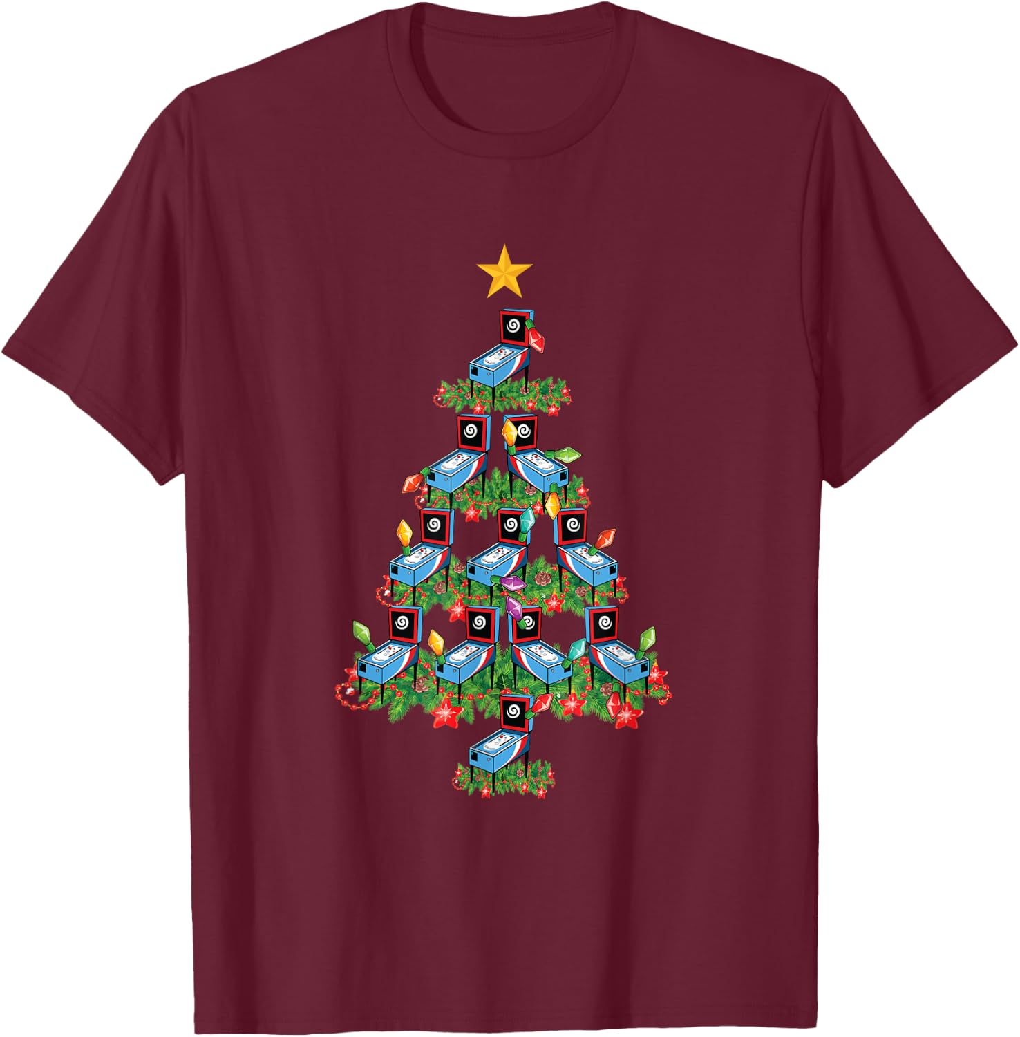 Pinball Machine Retro Arcade Game Gamer Pinball Christmas T-Shirt - T-Shirt | Maroon