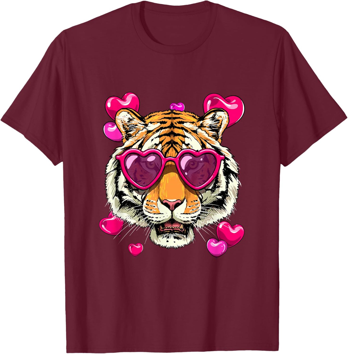 Valentines Tiger Shirt Valentine's Day Animal Tiger Face T-Shirt - T-Shirt | Maroon