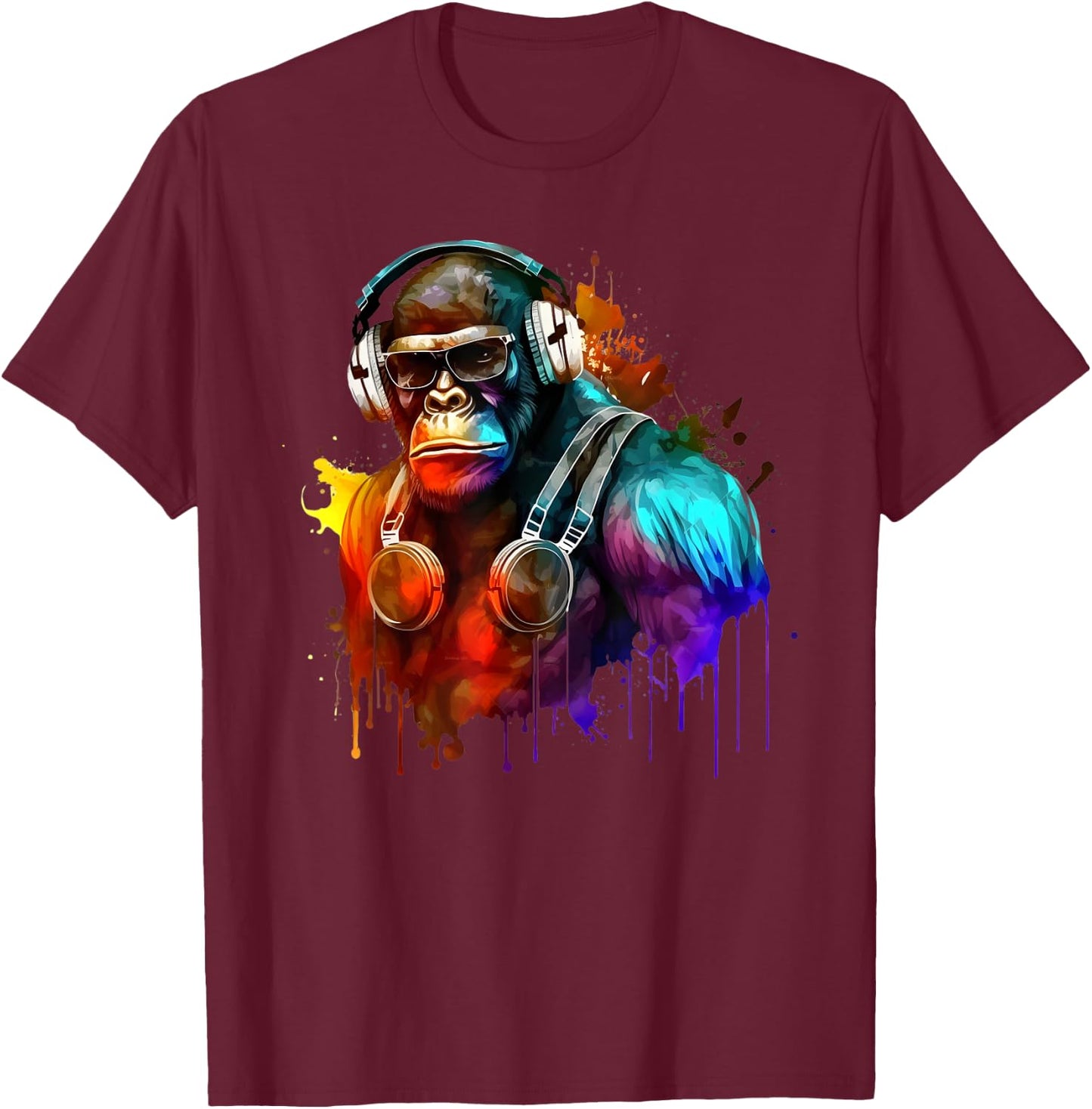 Gorilla DJ with Headphones Rave Techno T-Shirt - T-Shirt | Maroon