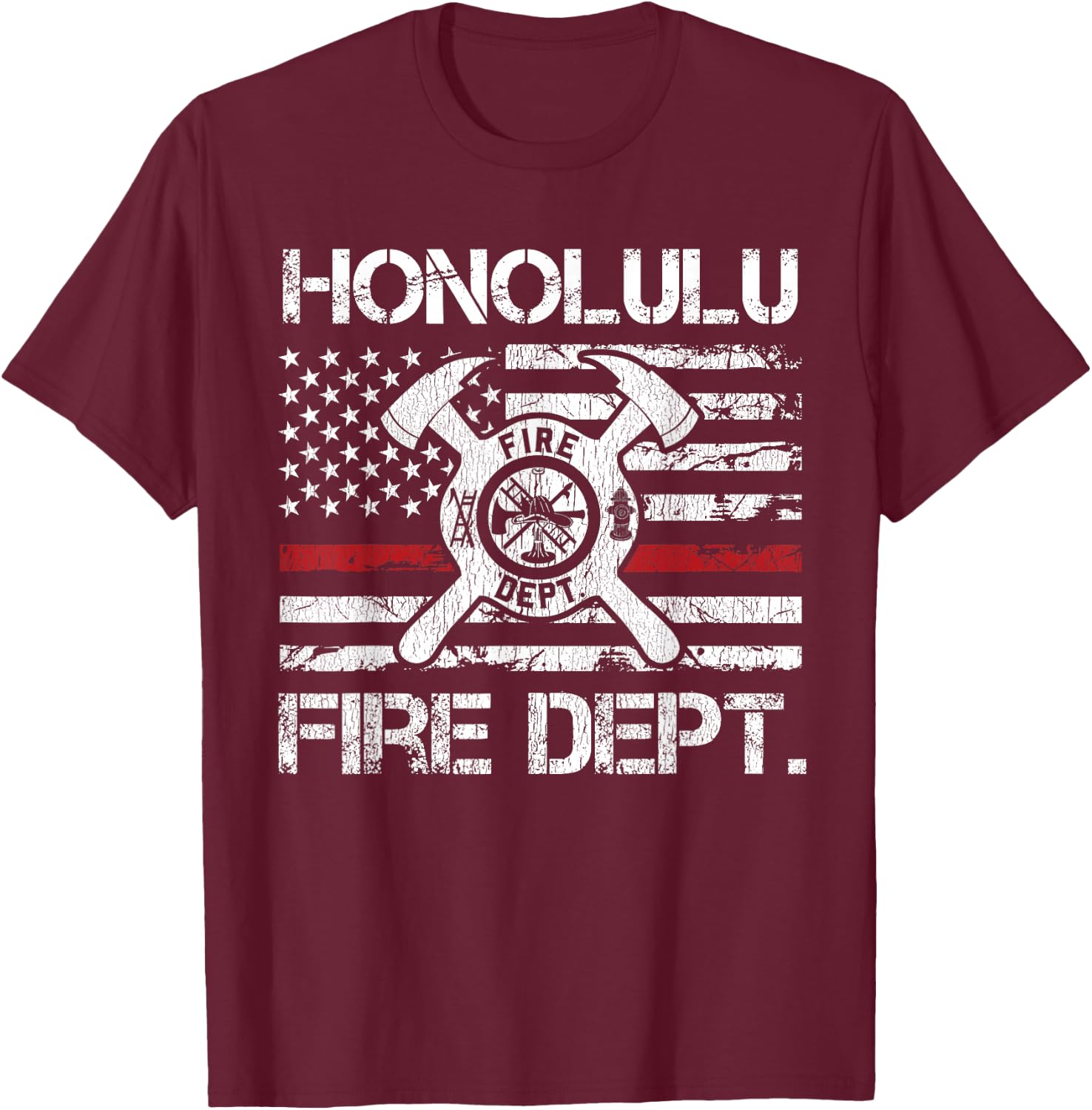 Honolulu Hawaii Fire Department Thin Red Line Fireman T-Shirt - T-Shirt | Maroon