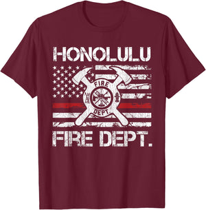 Honolulu Hawaii Fire Department Thin Red Line Fireman T-Shirt - T-Shirt | Maroon