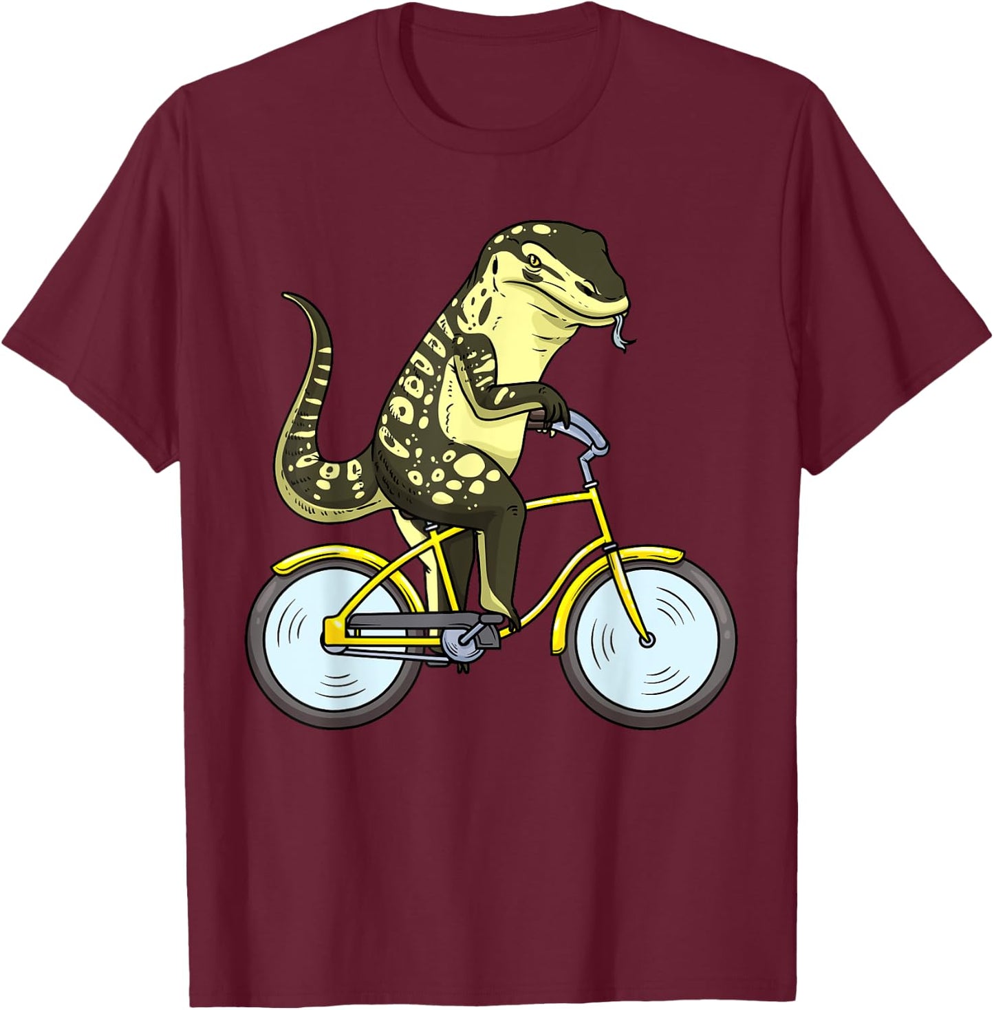Asian Water Monitor Lizard On Bike Reptile Cyclist T-Shirt - T-Shirt | Maroon