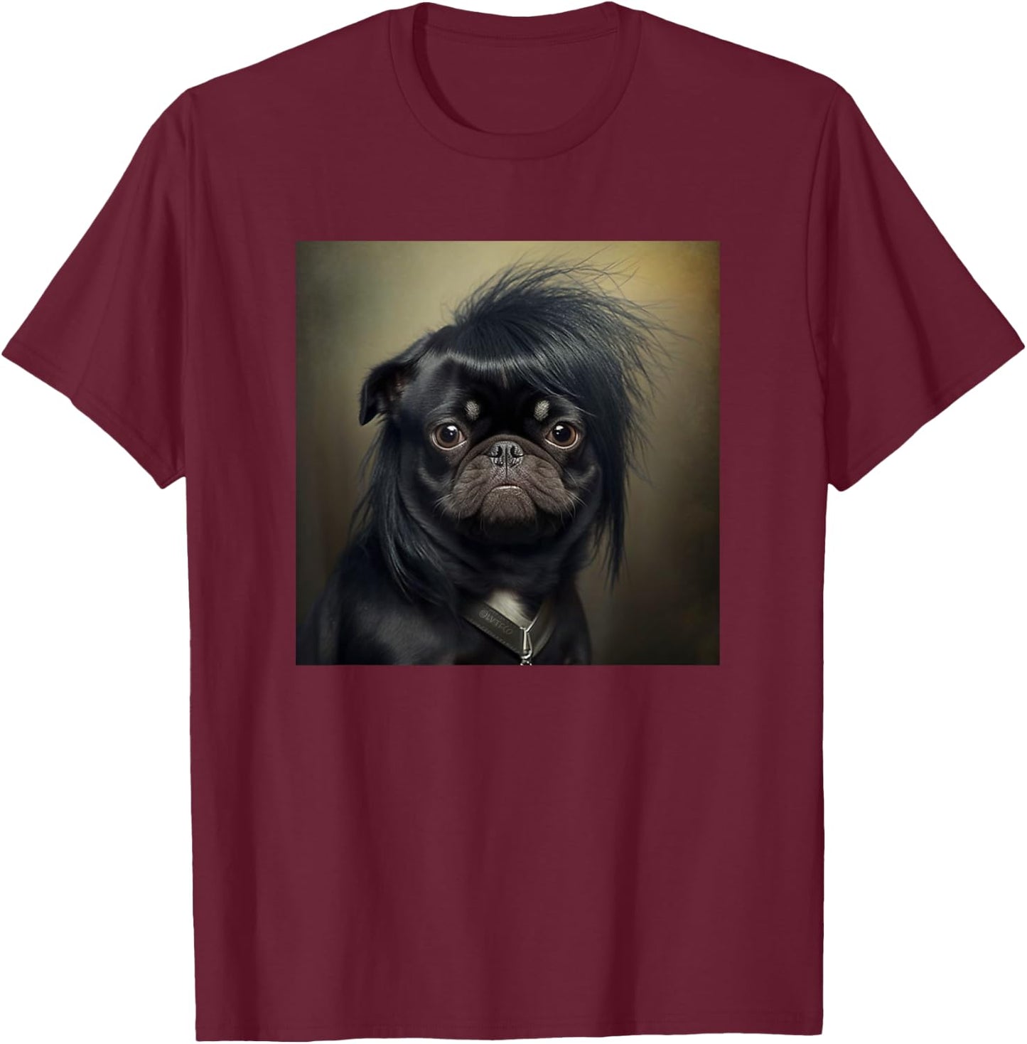 Pug with Emo Hairstyle Cute Face Funny T-Shirt - T-Shirt | Maroon