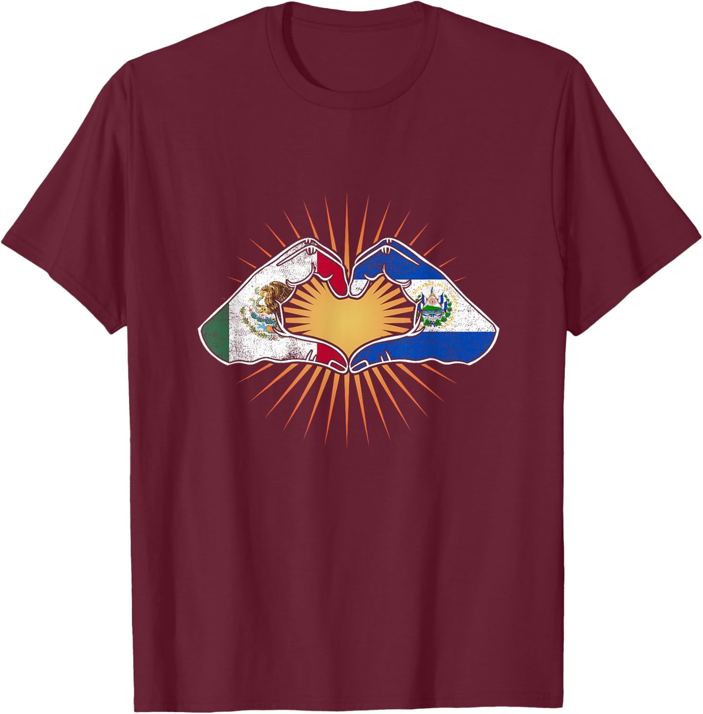 Heart Hands Mexico and El Salvador T-Shirt - T-Shirt | Maroon