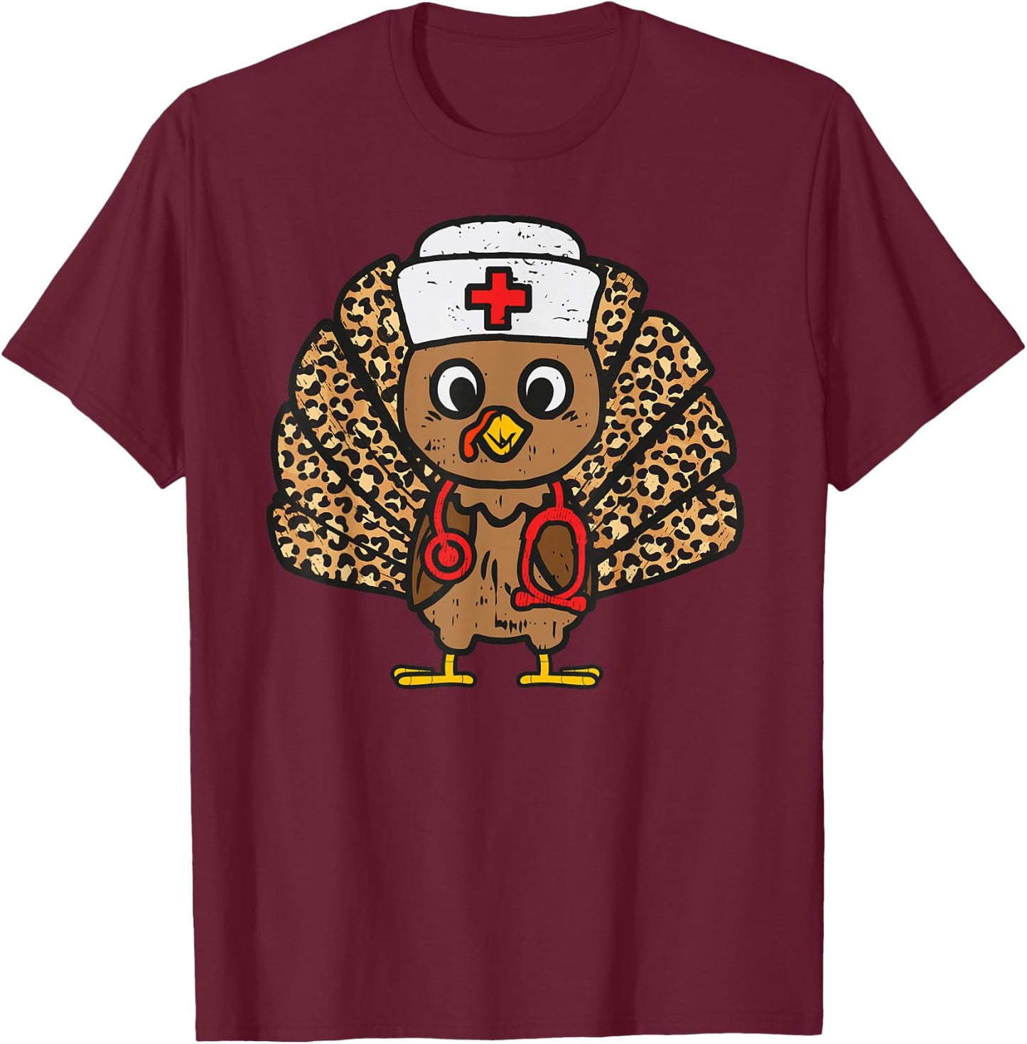 Turkey Nurse Stethoscope Thanksgiving Nurse Turkey Autumn T-Shirt - T-Shirt | Maroon
