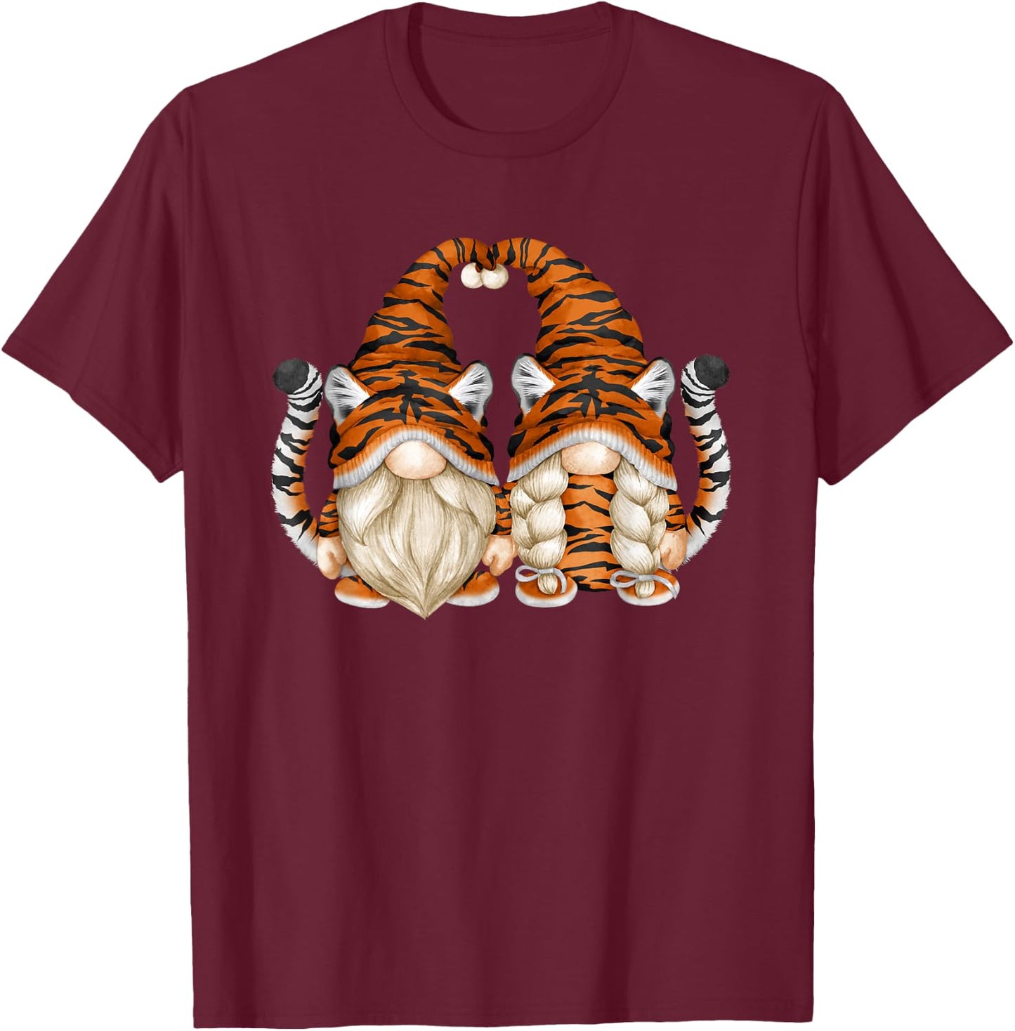 Unique Tiger Gnomes For Gardener Cute Tiger Mom And Dad T-Shirt - T-Shirt | Maroon