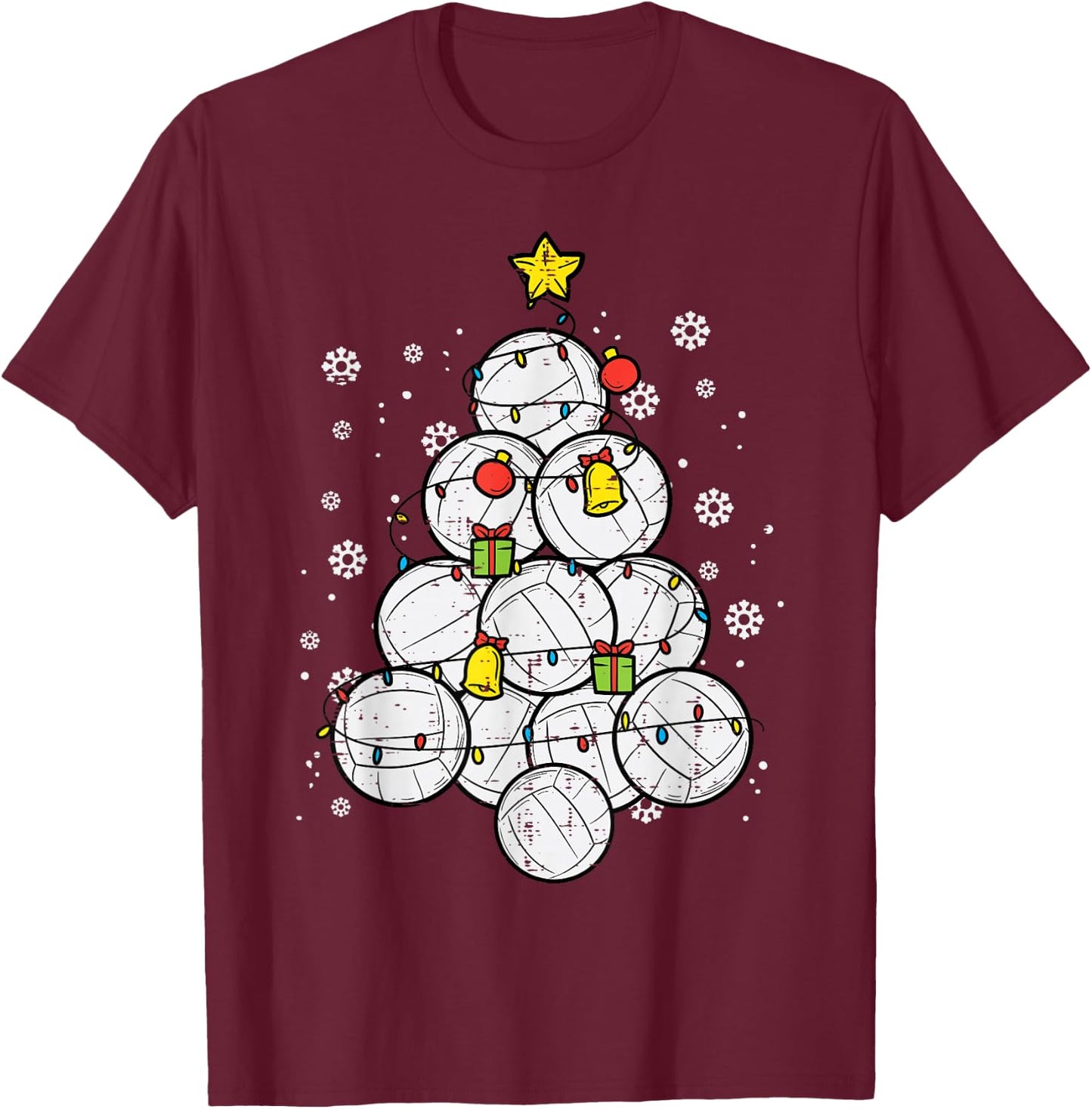Volleyball Christmas Tree Xmas Sports Player Men Women Kids T-Shirt - T-Shirt | Maroon