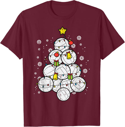 Volleyball Christmas Tree Xmas Sports Player Men Women Kids T-Shirt - T-Shirt | Maroon
