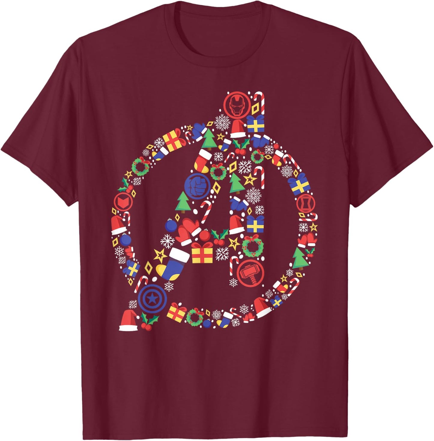 Marvel Avengers A Logo Symbol Holiday Christmas Icons T-Shirt - T-Shirt | Maroon