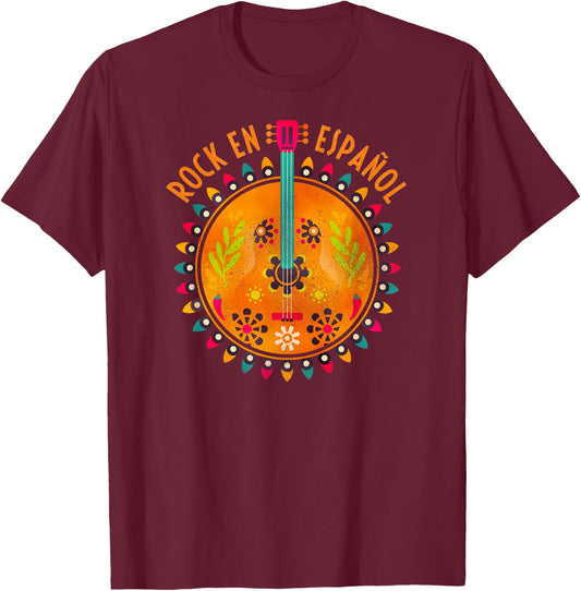 Rock en Espanol Guitar Spanish Language Rock Music T-Shirt - T-Shirt | Maroon