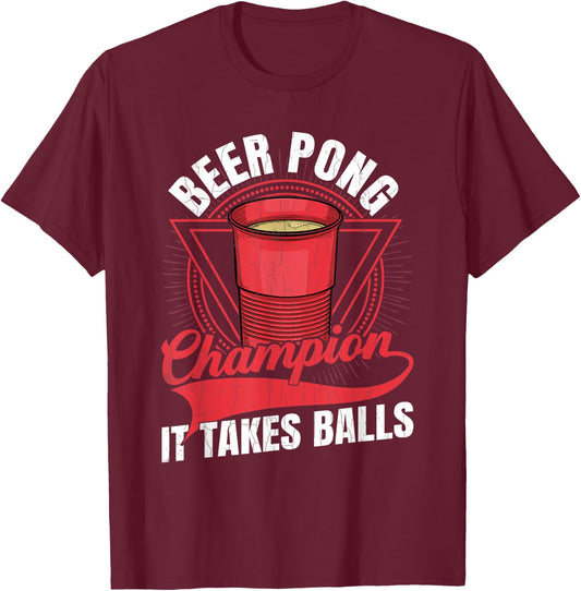 Beer Pong Champion Funny Sports Lover Player Graphic T-Shirt - T-Shirt | Maroon