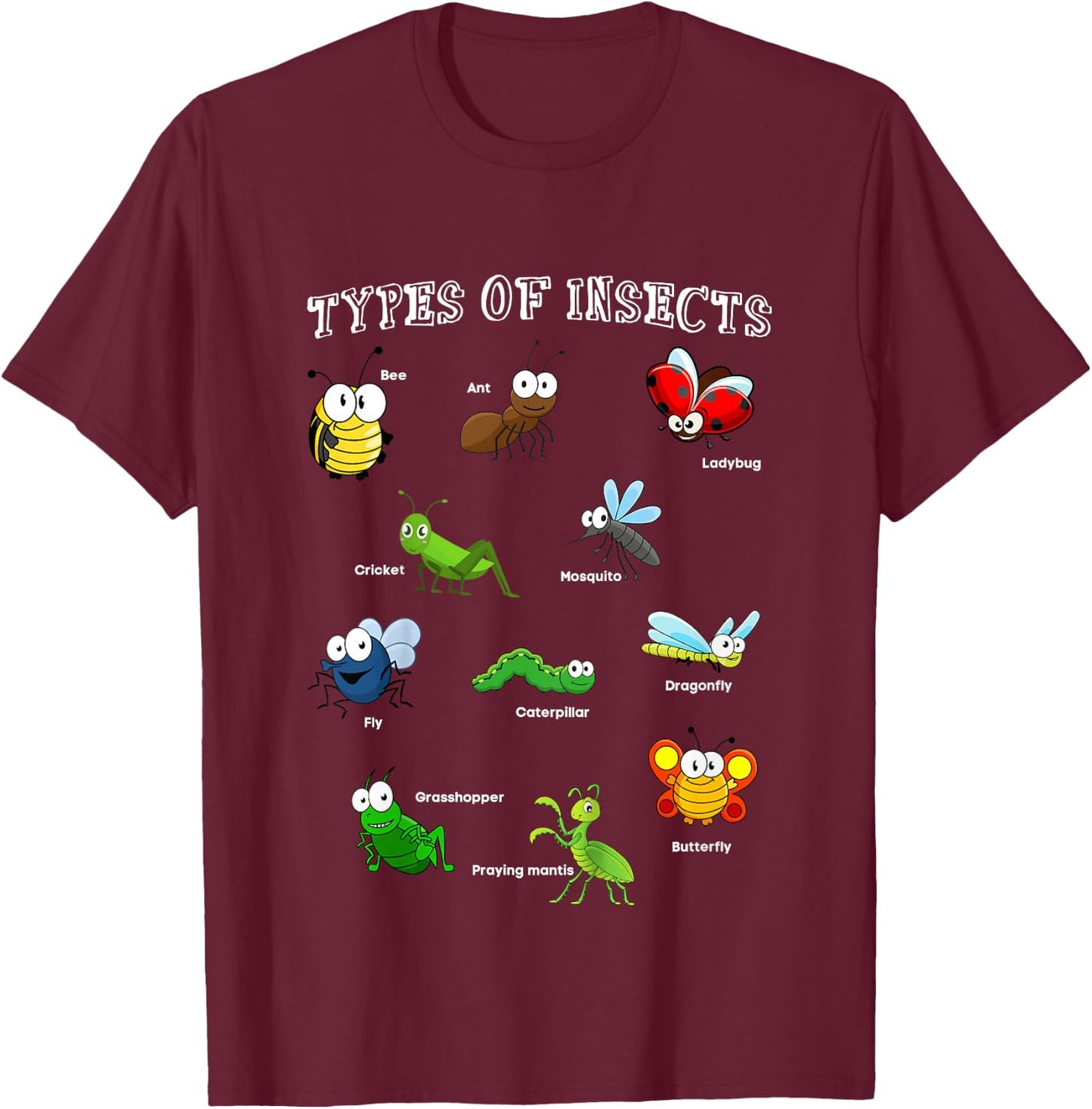 Types Of Insects Bug Identification Science Educational T-Shirt - T-Shirt | Maroon