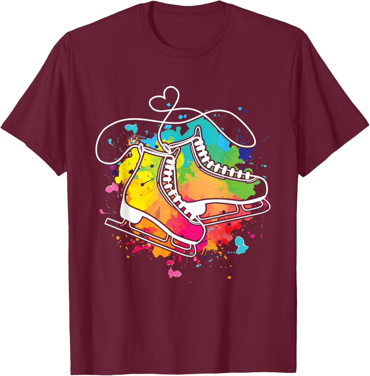 Ice Skating Shoes - Heart Figure Skater Roller Skates Winter T-Shirt - T-Shirt | Maroon