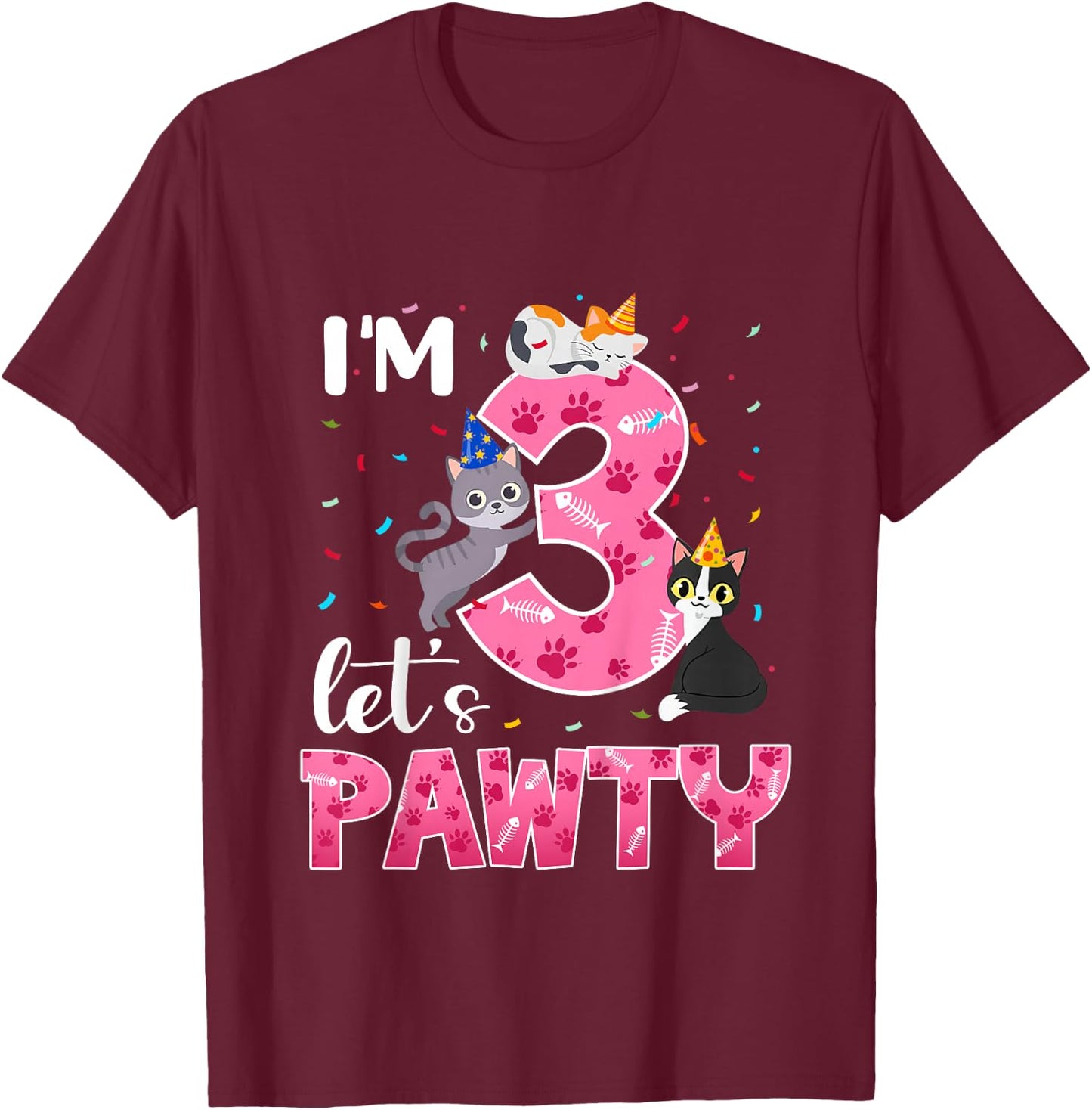 3rd Birthday Girl Cute Cat Outfit 3 Years Old Bday Party T-Shirt - T-Shirt | Maroon