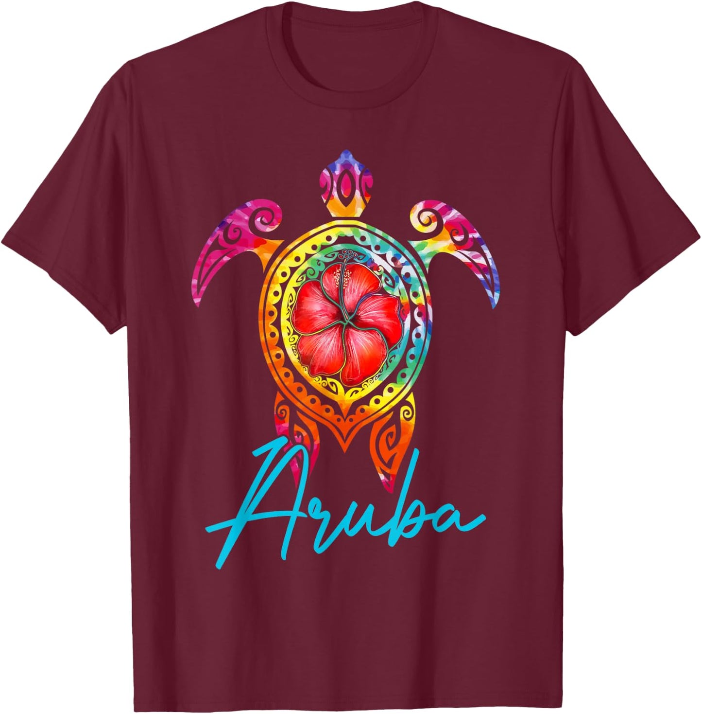 Aruba Tie Dye Sea Turtle, Aruba Family Vacation 2025 T-Shirt - T-Shirt | Maroon