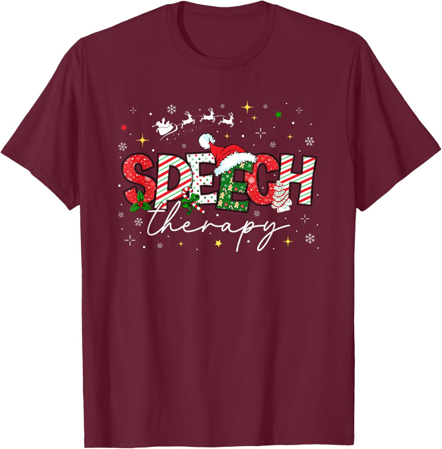 Speech Therapy Christmas Vintage Speech Language Pathologist T-Shirt - T-Shirt | Maroon