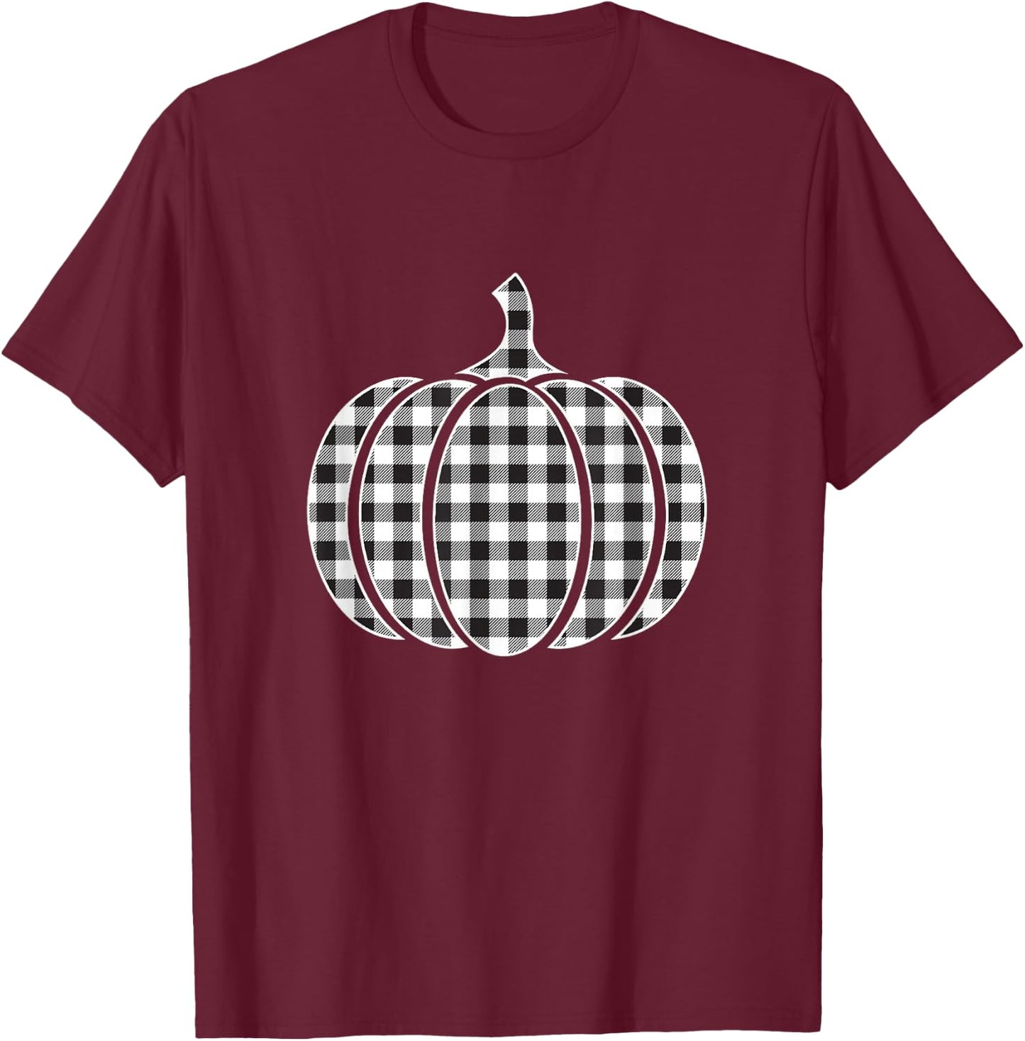 Halloween Black and White Buffalo Plaid Pumpkin Men Women T-Shirt - T-Shirt | Maroon