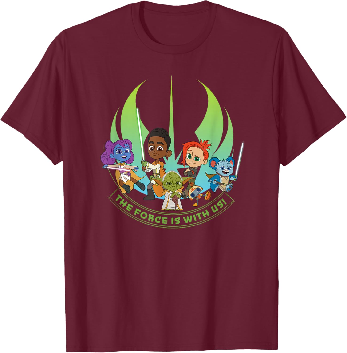 Star Wars Young Jedi Adventures Group The Force Is With Us! T-Shirt - T-Shirt | Maroon
