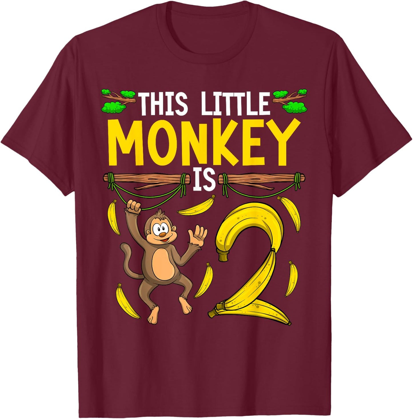 Monkey Birthday Shirt 2nd Monkey Theme Party Kids T-Shirt - T-Shirt | Maroon