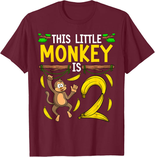 Monkey Birthday Shirt 2nd Monkey Theme Party Kids T-Shirt - T-Shirt | Maroon