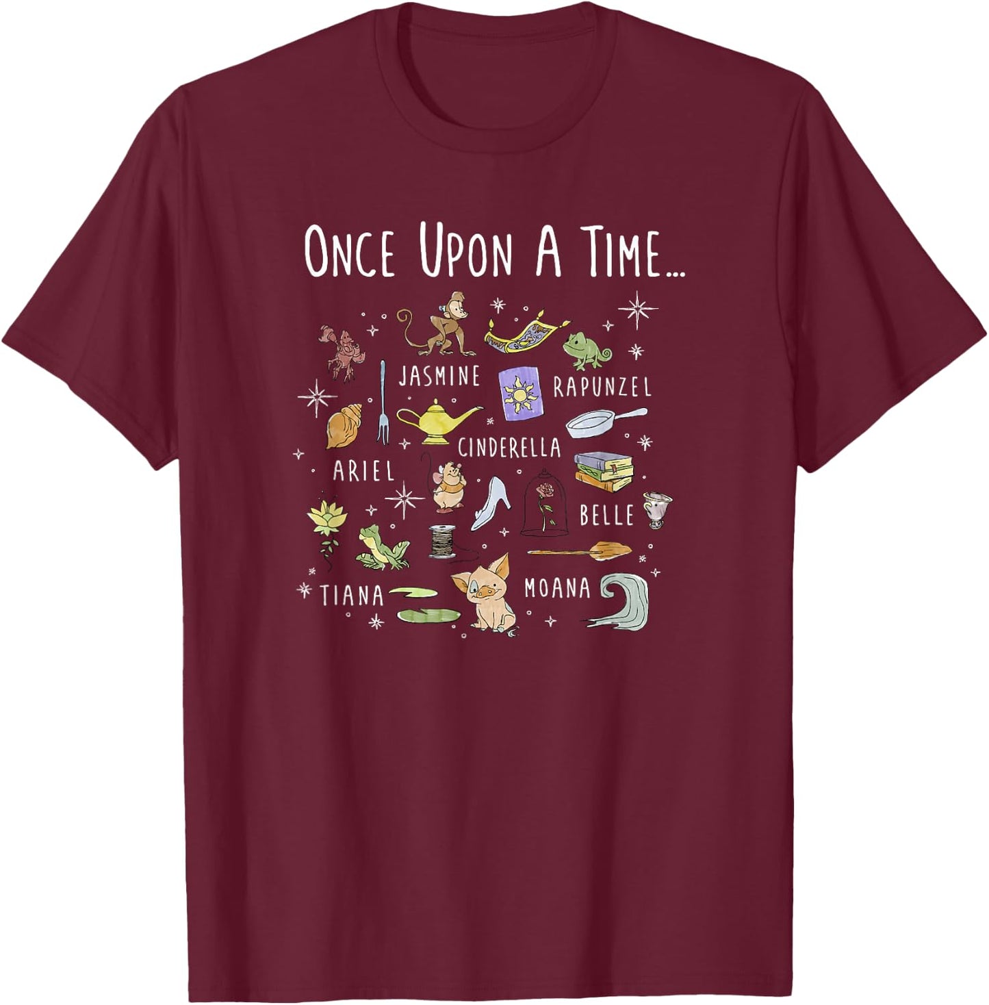 Disney Princess Once Upon A Time Collage T-Shirt - T-Shirt | Maroon