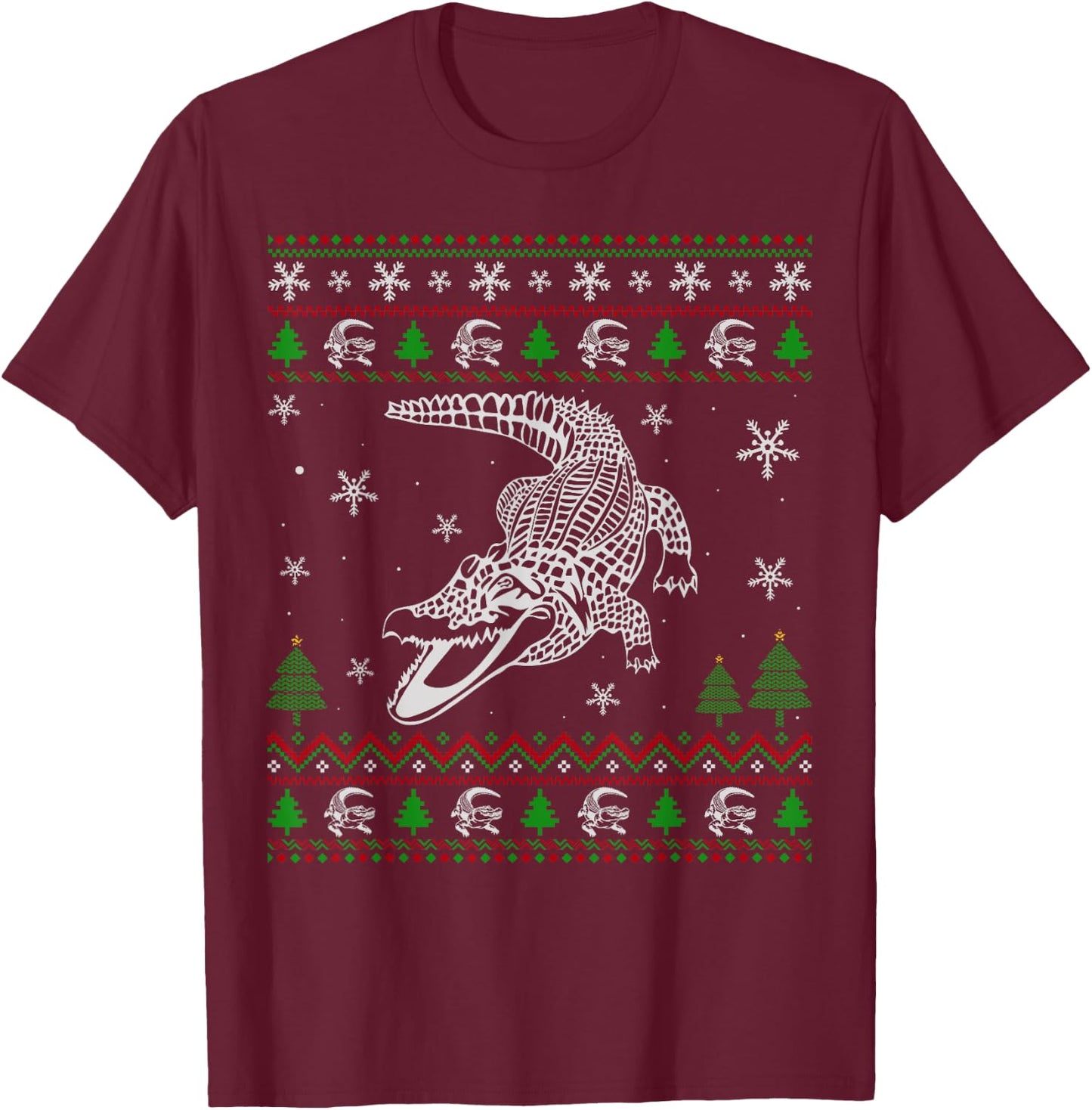 Ugly Christmas Sweater for Alligator Lovers Funny Ugly T-Shirt - T-Shirt | Maroon