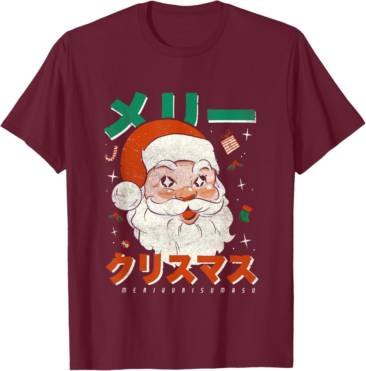Japan Vintage Santa Merikurisumasu Xmas Japanese Christmas T-Shirt - T-Shirt | Maroon