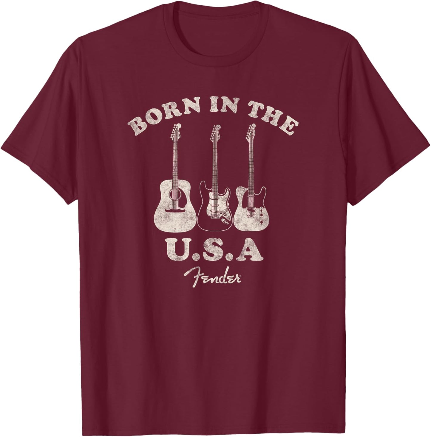 Fender Guitar Born in the USA Centered T-Shirt - T-Shirt | Maroon