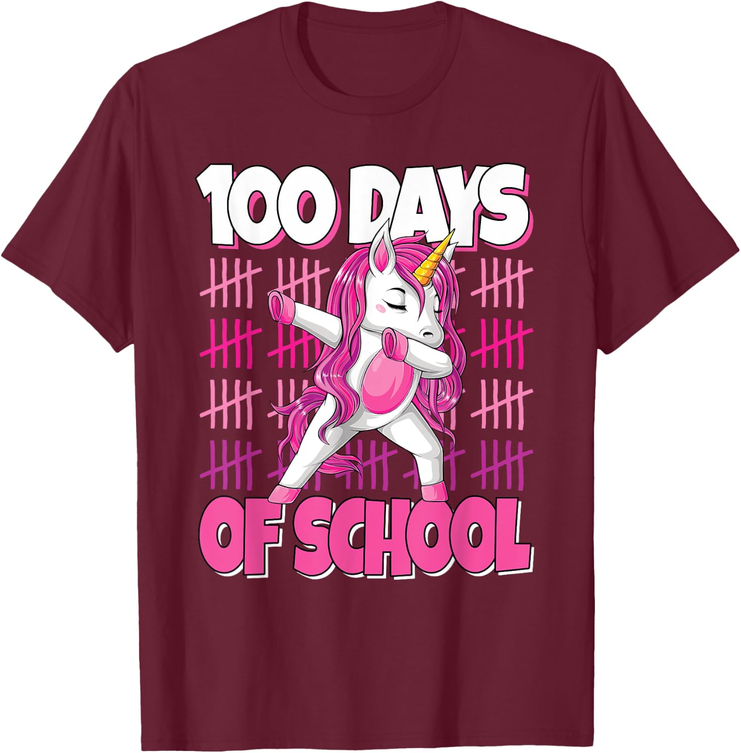 100 Days Of School Dabbing Unicorn 100th Day Of School Girls T-Shirt - T-Shirt | Maroon