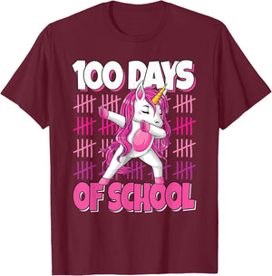 100 Days Of School Dabbing Unicorn 100th Day Of School Girls T-Shirt - T-Shirt | Maroon