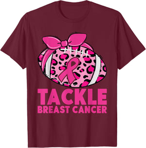 Tackle Breast Cancer Awareness Pink Ribbon Leopard Football T-Shirt - T-Shirt | Maroon