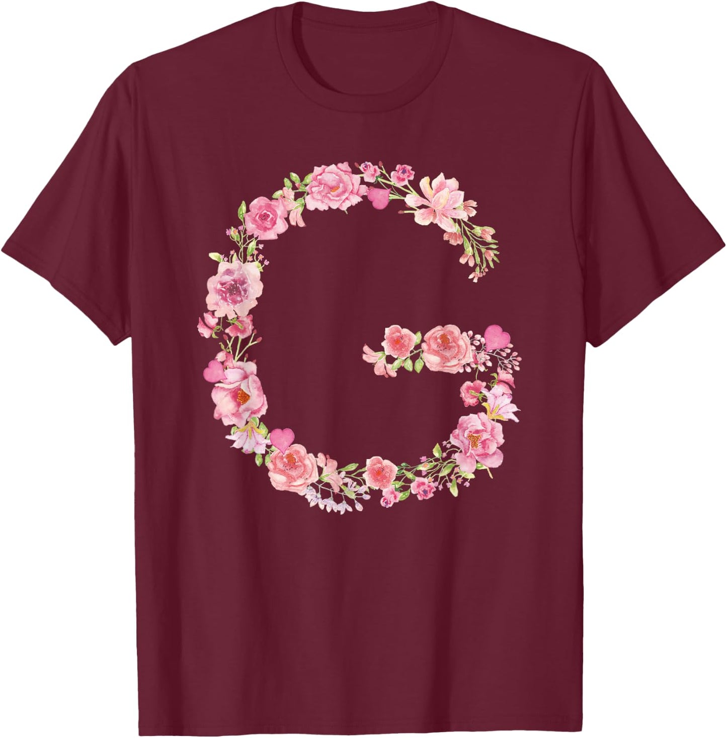 Cool Initial Alphabet Monogram Flowers Gifts Floral Letter G T-Shirt - T-Shirt | Maroon