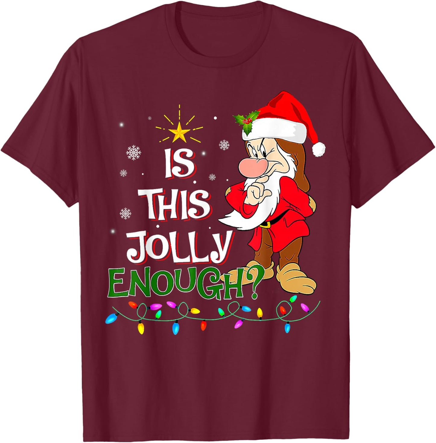 is This Jolly Enough Grumpy Elf Pajama Christmas Lights T-Shirt - T-Shirt | Maroon