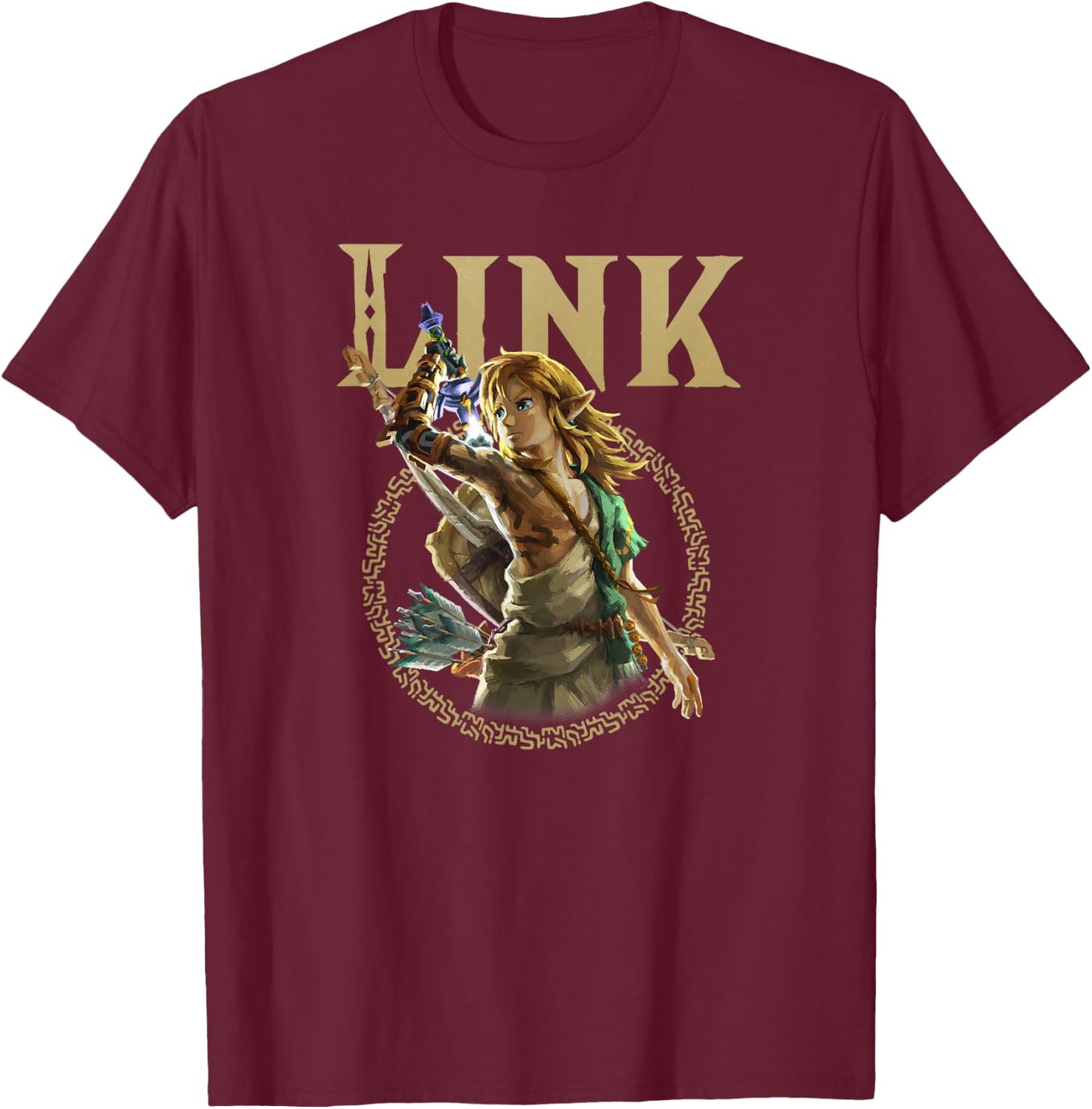 The Legend of Zelda Tears of The Kingdom Link Circle Logo T-Shirt - T-Shirt | Maroon