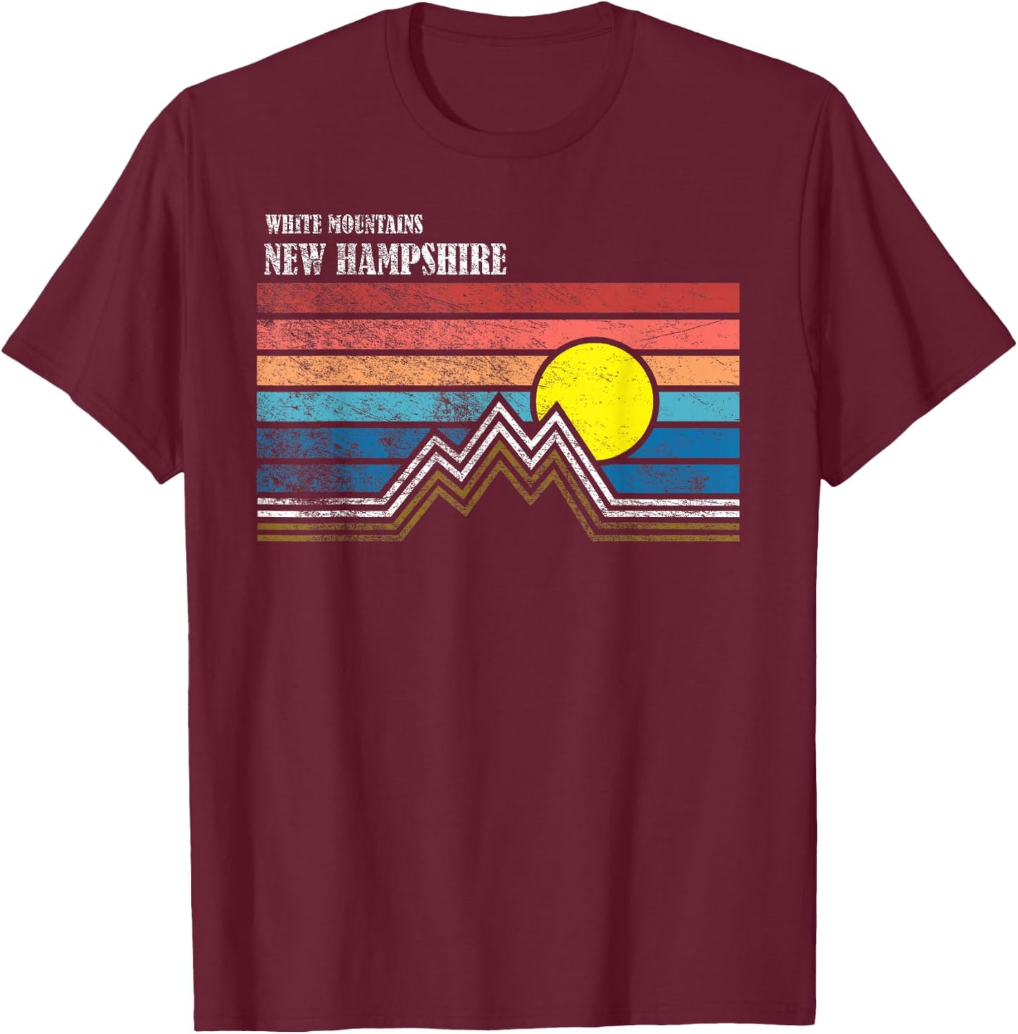 Retro White Mountains NH T-Shirt - T-Shirt | Maroon
