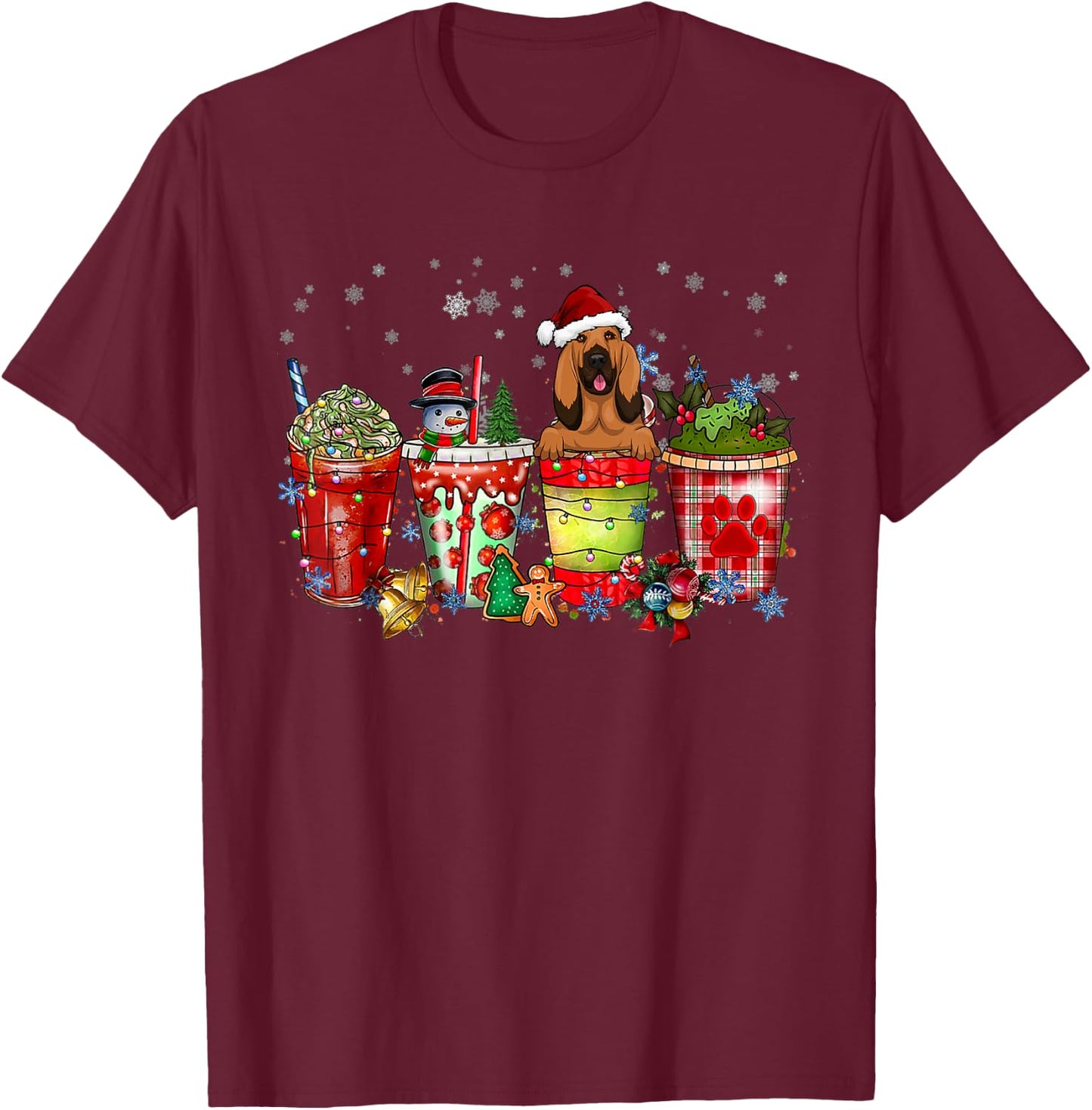 Cute Blood Hound Dog Christmas Coffee Pajamas Xmas T-Shirt - T-Shirt | Maroon