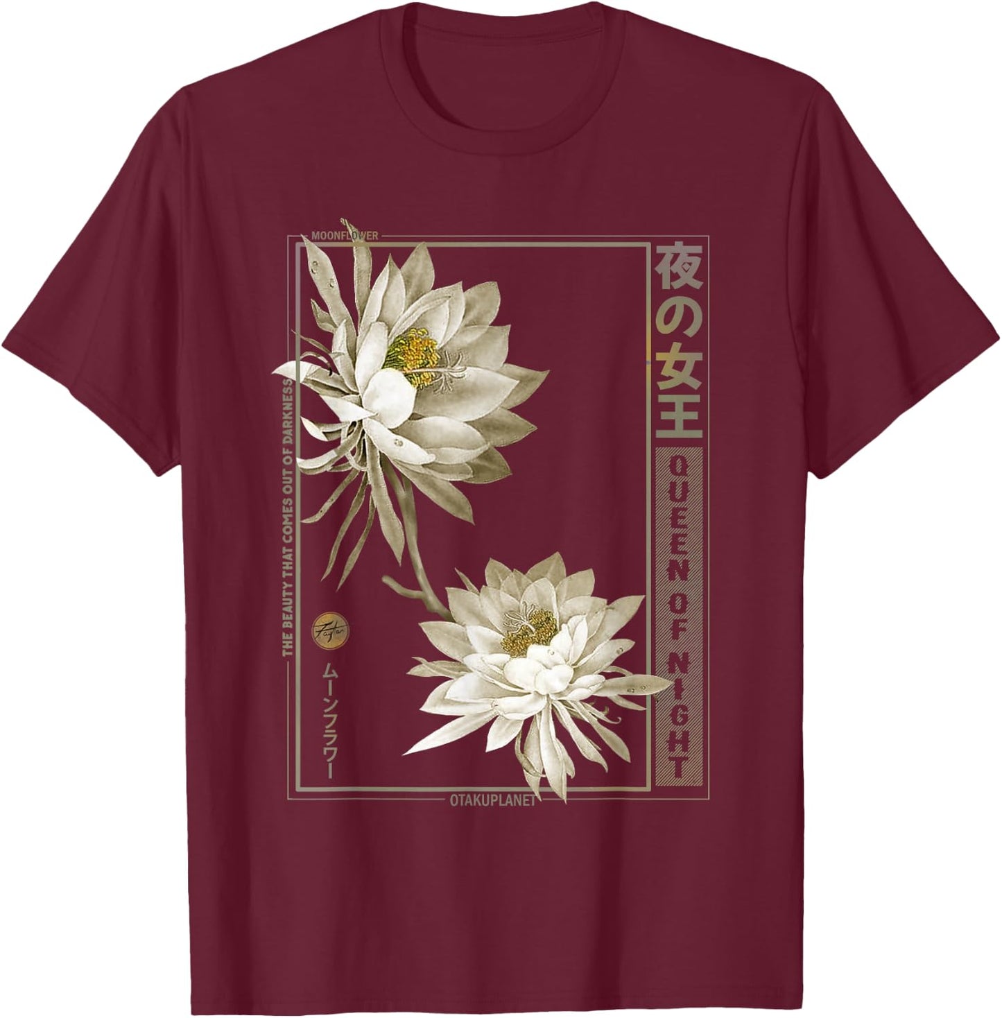 Anime Moon Flower in Japan soft grunge vaporwave aesthetic T-Shirt - T-Shirt | Maroon