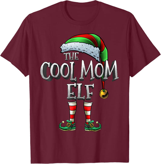 The Cool Mom Elf Shirt Matching Family Christmas Elf Mommy T-Shirt - T-Shirt | Maroon