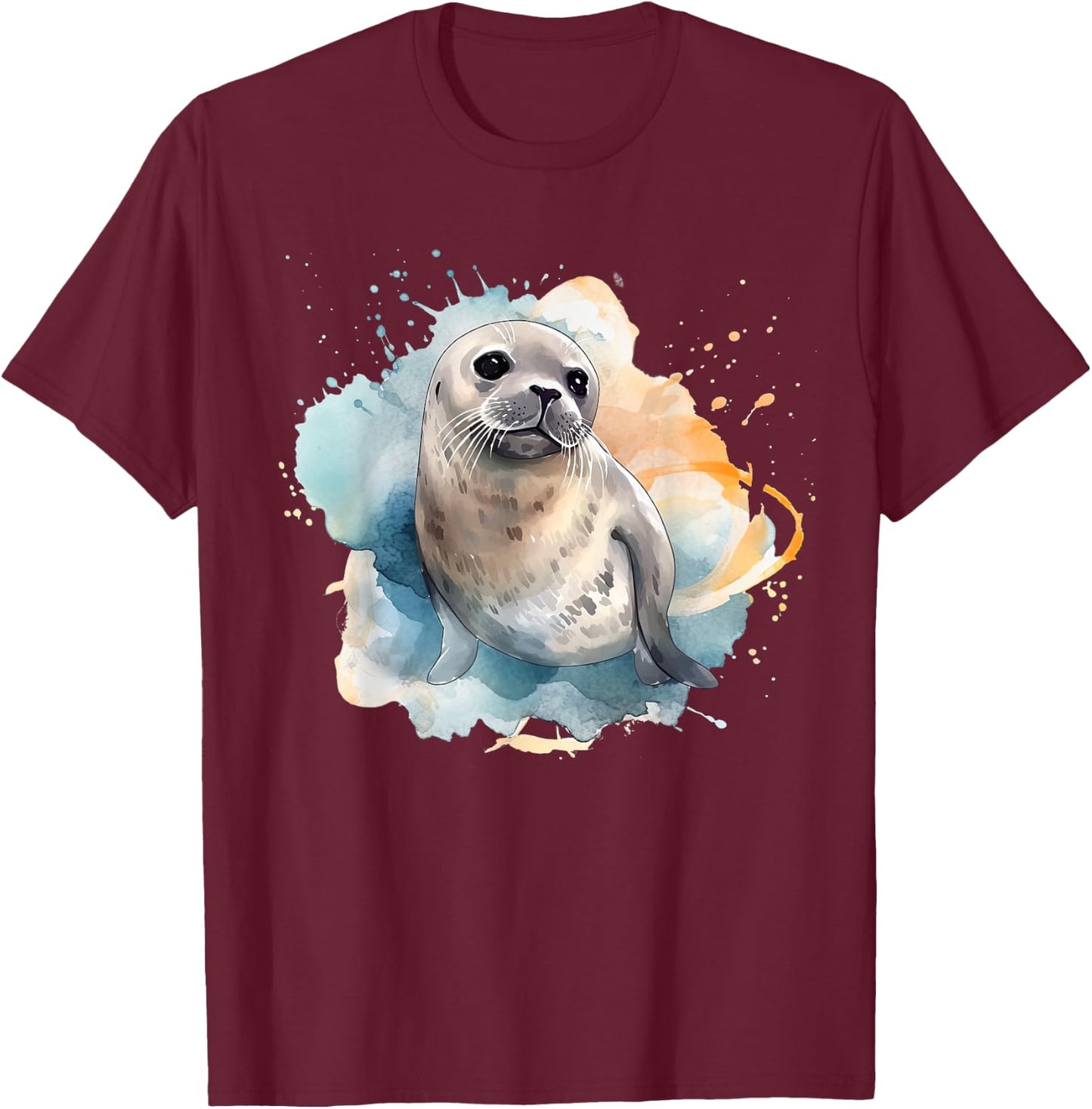Seal Watercolor Sea Lion T-Shirt - T-Shirt | Maroon
