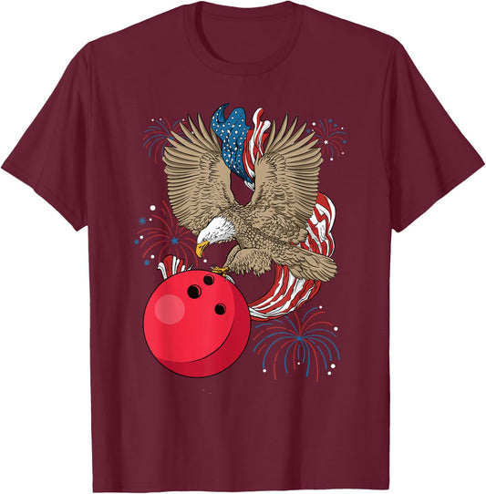 Bowling 4th Of July Eagle USA Flag America Bowling Player T-Shirt - T-Shirt | Maroon