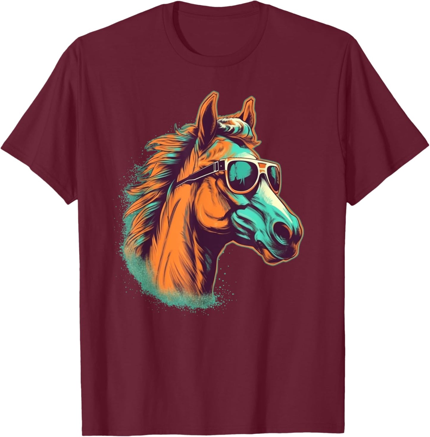Funny looking Horse Face with Sunglasses T-Shirt - T-Shirt | Maroon