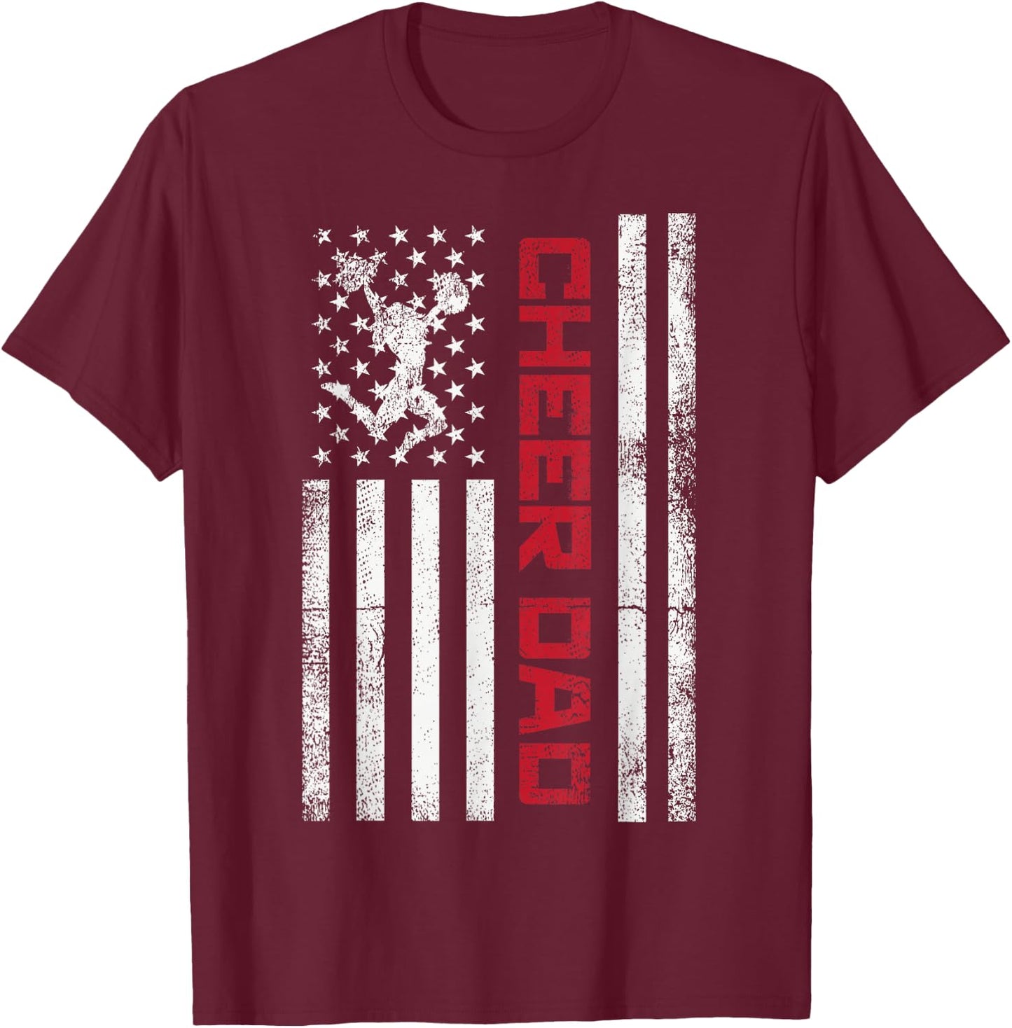 Funny Cheer Dad American US Flag Cheerleader Dad Father Team T-Shirt - T-Shirt | Maroon