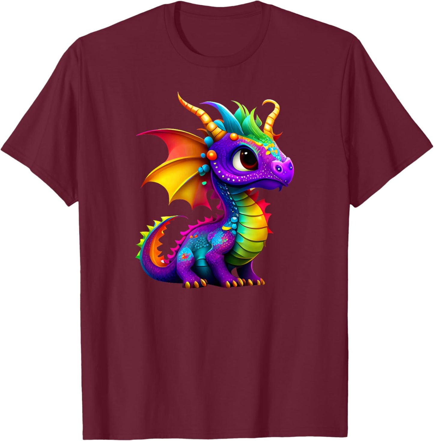 Cute Rainbow Dragon - Men, Women, Teens, & Kids T-Shirt - T-Shirt | Maroon