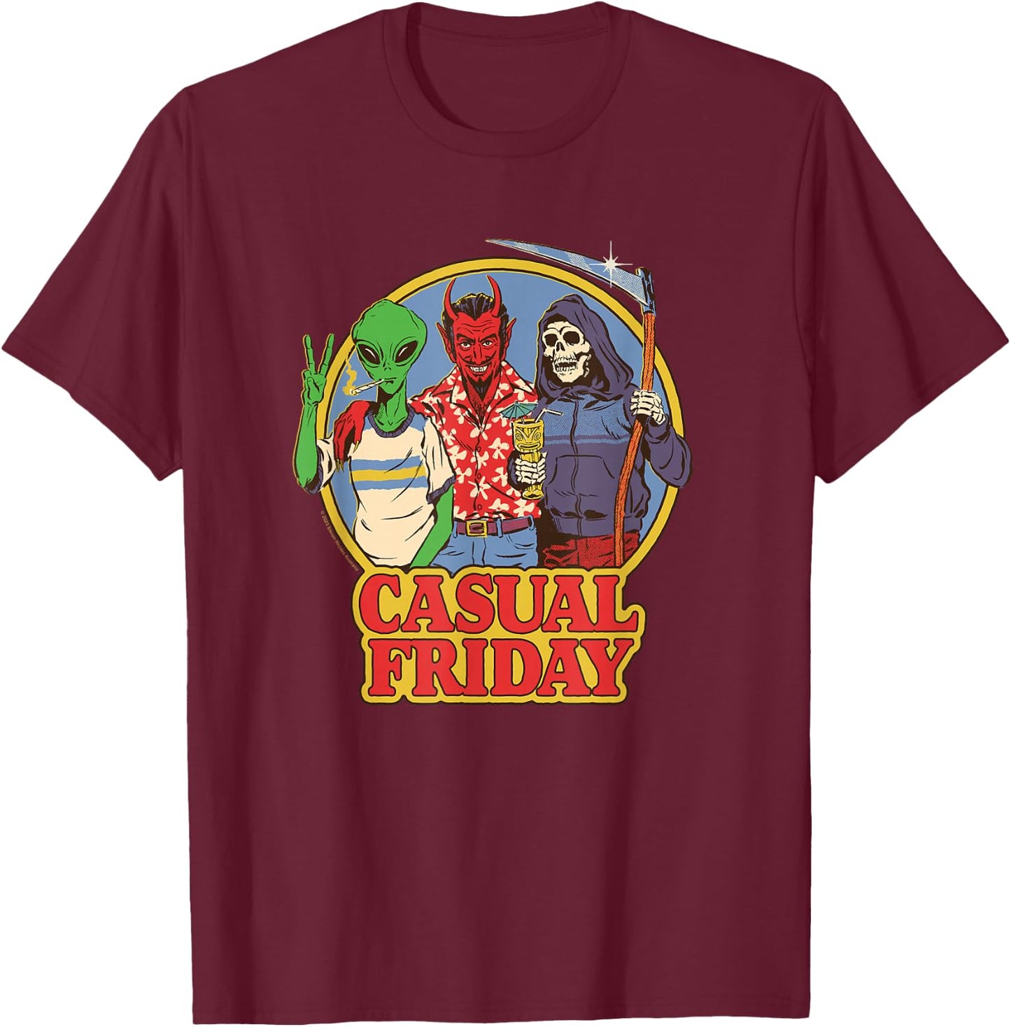 Steven Rhodes Casual Friday Alien Devil Retro Dark Humor T-Shirt - T-Shirt | Maroon