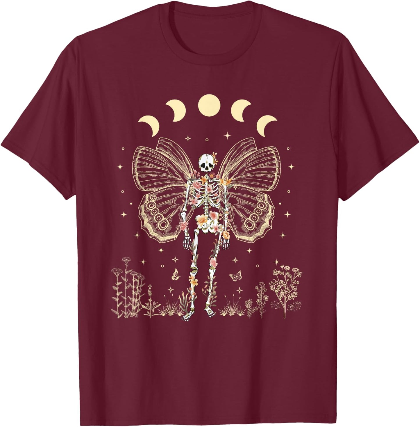 Fairy Grunge Fairycore Aesthetic Butterfly Skeleton Gothic T-Shirt - T-Shirt | Maroon